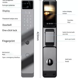 F7 -Smart Fingerprint Lock Tuya Wifi Smart Life App Password Lock Face Recognition Digital Door Lock With Doorbell - Image 2